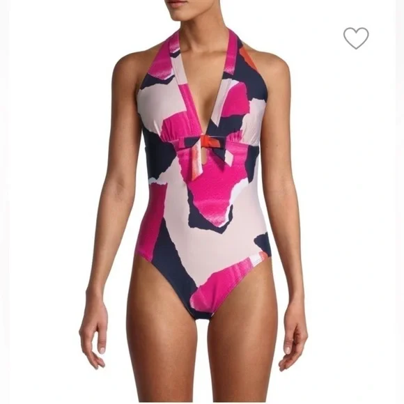 NWT DKNY Halter One Piece Swimsuit Abstract Print - Picture 2 of 14